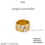 Stacked Gold Teardrop Ring with layered bands and clear gemstones, waterproof and anti-tarnish design.