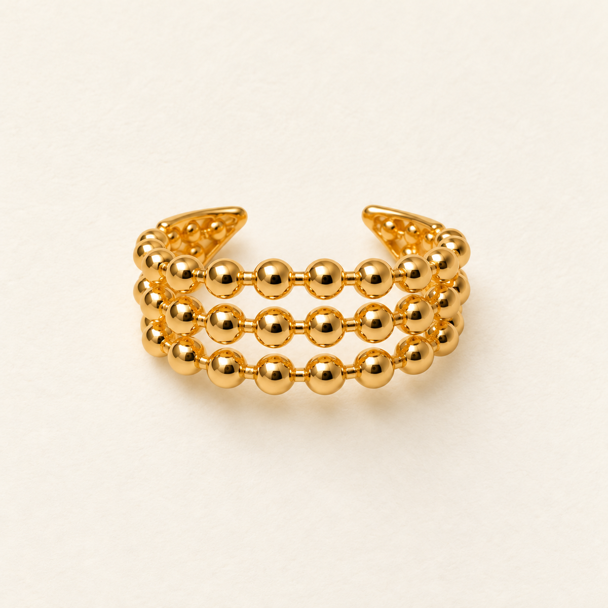 Gold Triple Row Beaded Adjustable Ring