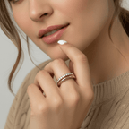 Model showcasing a Double Layered Gold Gemstone Ring on her finger, highlighting its elegance and style.