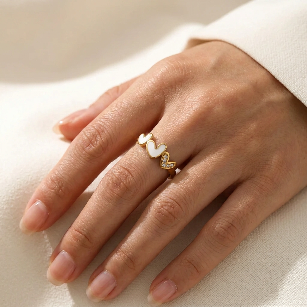 Gold Triple Heart Adjustable Ring