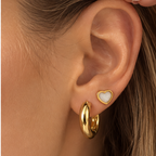 Gold White Inlay Heart Studs & Huggie Hoop Earring Set