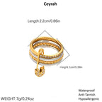 Layered Gold & Silver Safety Pin Ring and measurement details on a white background