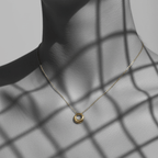 Mini gold Circle Pendant Necklace on model
