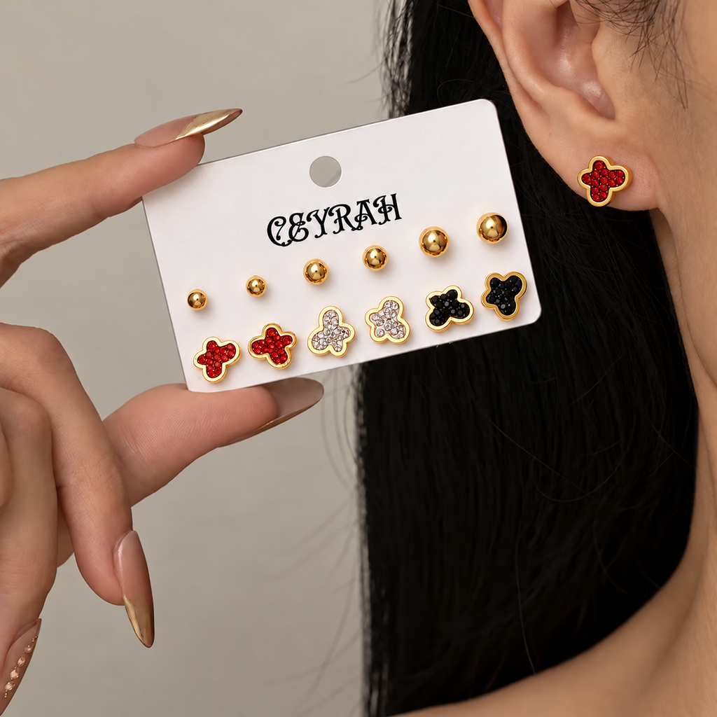 Waterproof Gold Butterfly Stud Earrings Set