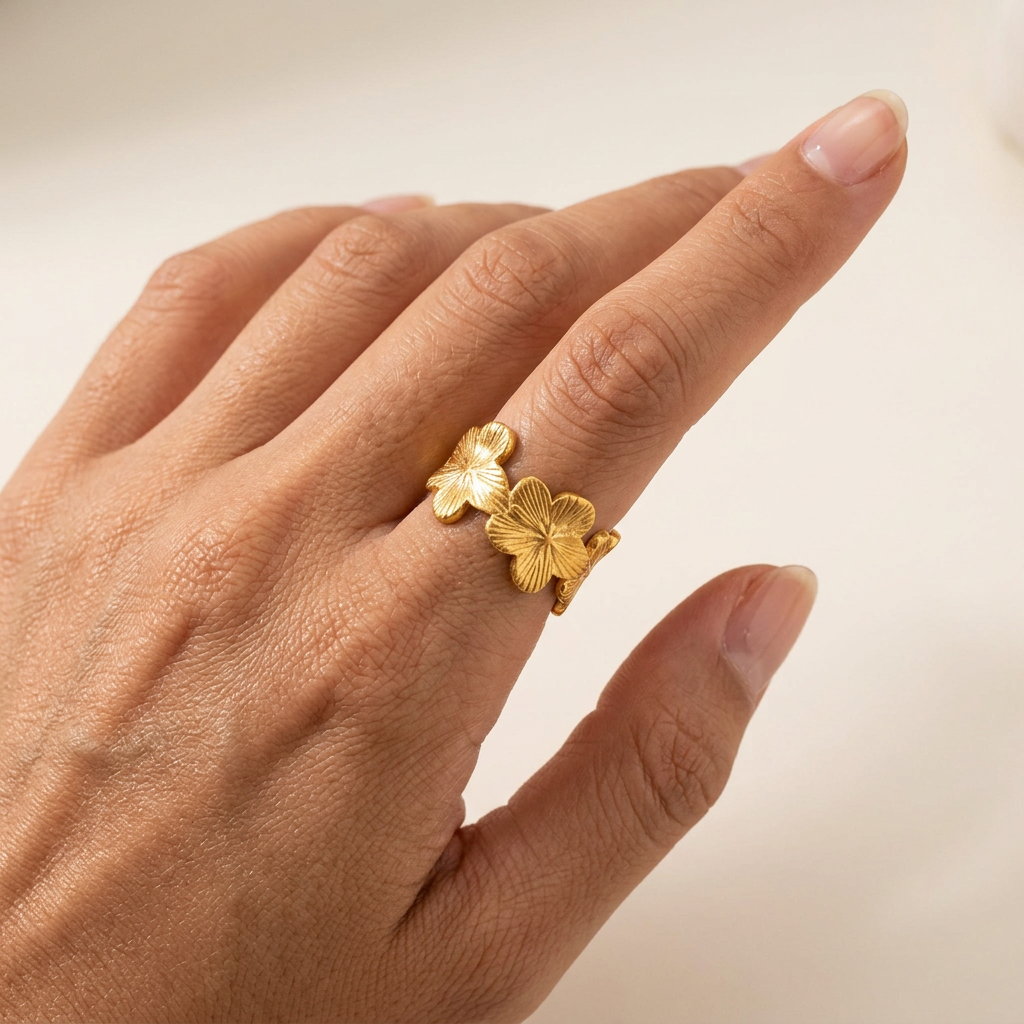 Gold Floral Adjustable Ring