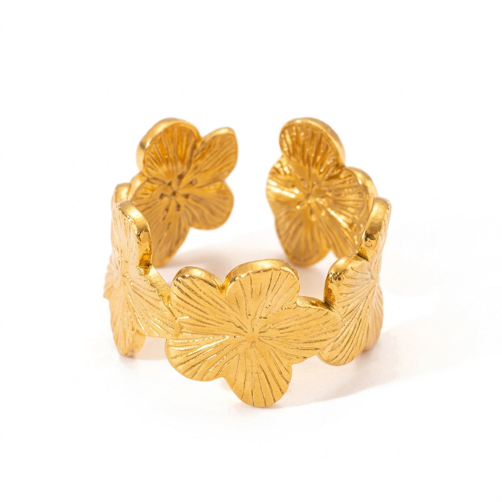 Gold Floral Adjustable Ring