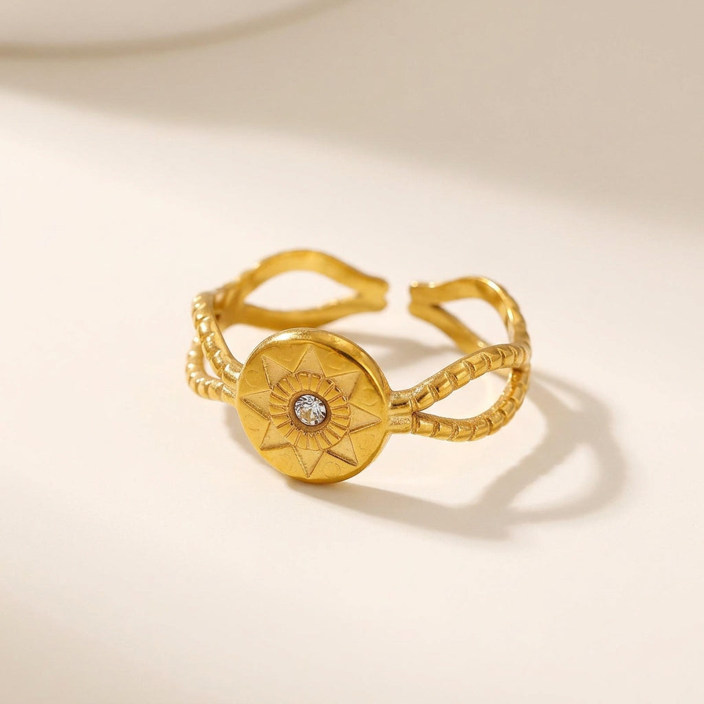Gold Sunburst Adjustable Ring