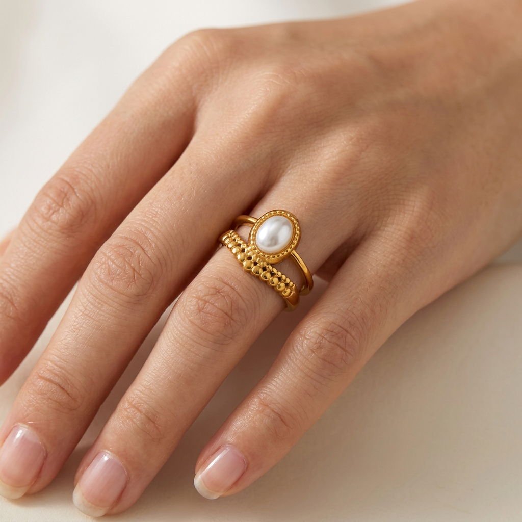 Gold Pearl Adjustable Ring