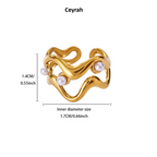 Gold Pearl Wave Adjustable Ring