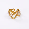 Gold Pearl Wave Adjustable Ring