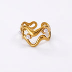Gold Pearl Wave Adjustable Ring