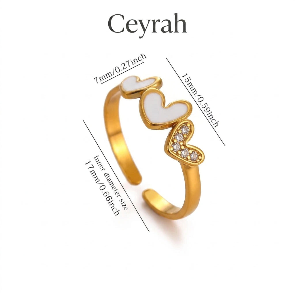 Gold Triple Heart Adjustable Ring