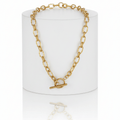 OT Clasp Chain Necklace Gold on white on pedestal