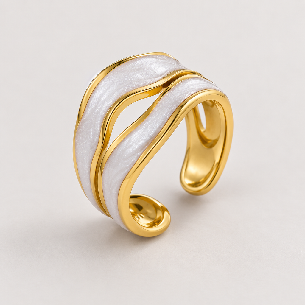 Open Gold-Framed Pearlescent Wave Ring