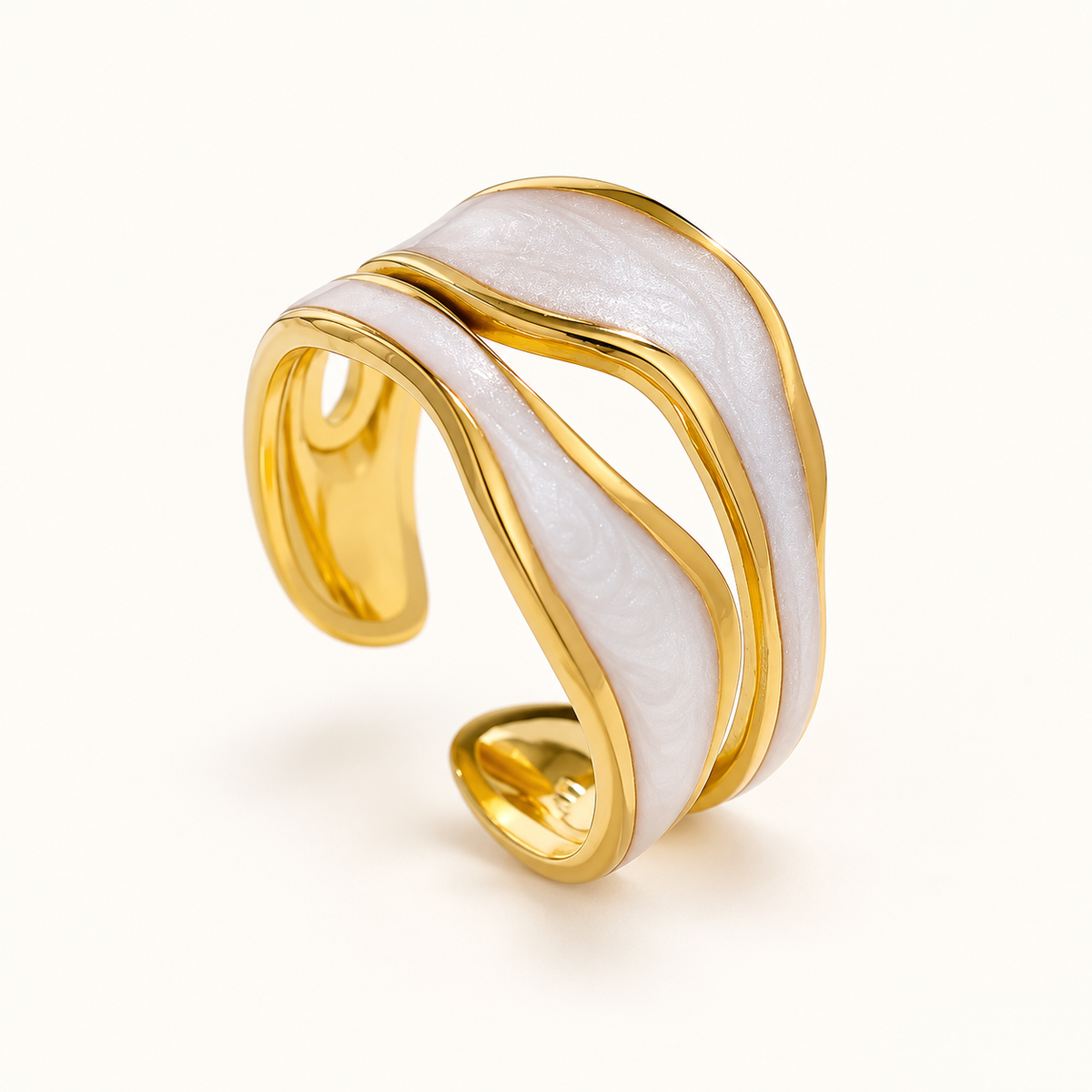 Open Gold-Framed Pearlescent Wave Ring