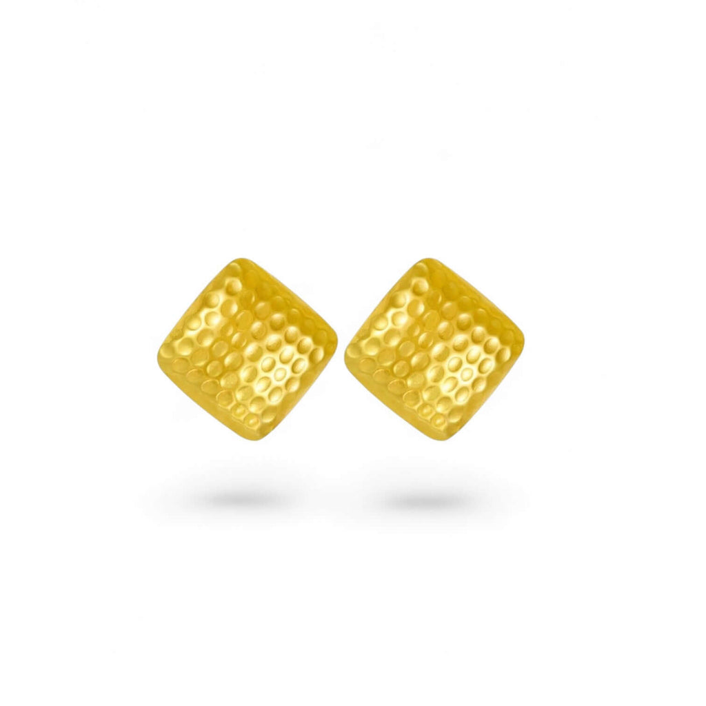 Pair of Geometric Square Stud Earrings with a textured surface on a white background