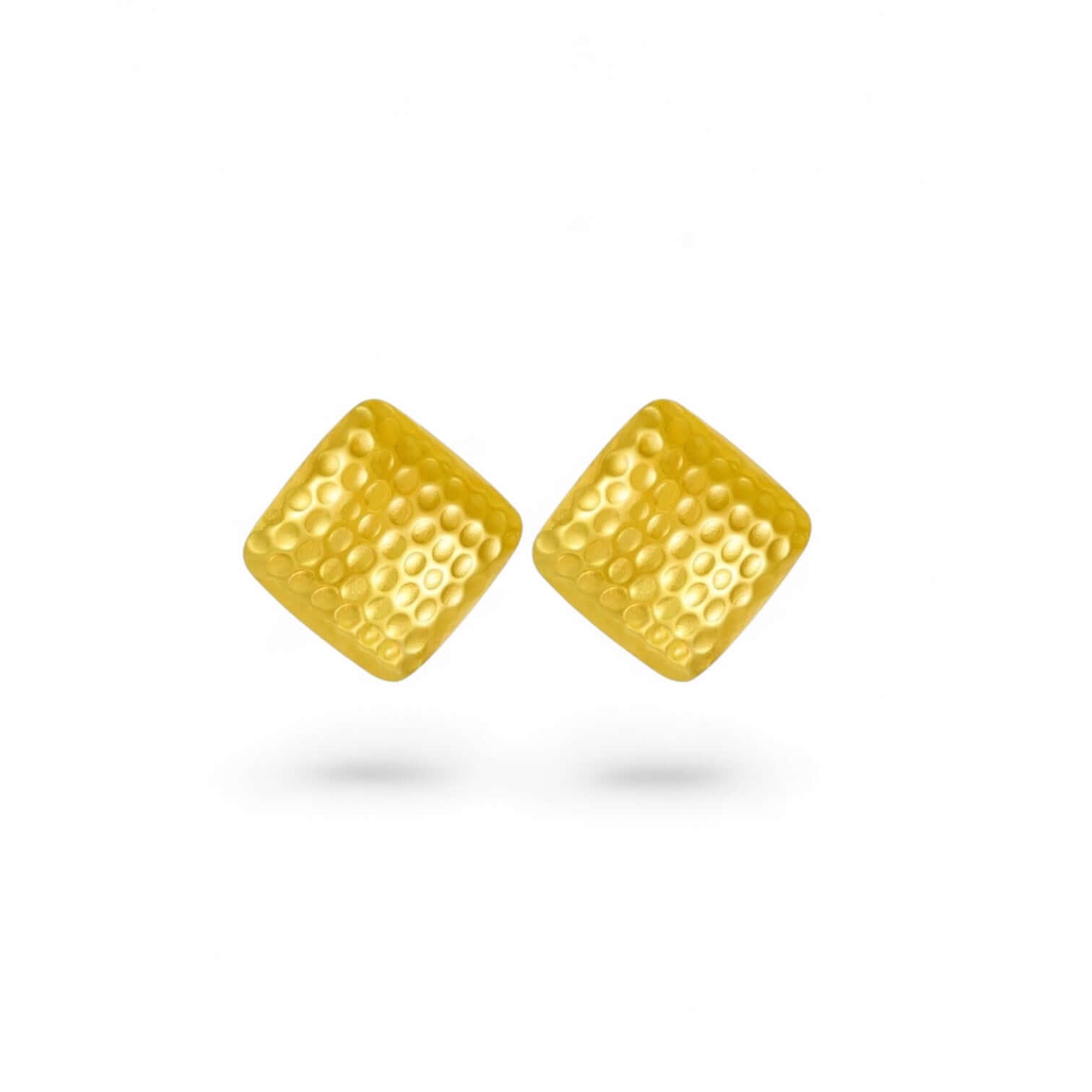 Pair of Geometric Square Stud Earrings with a textured surface on a white background