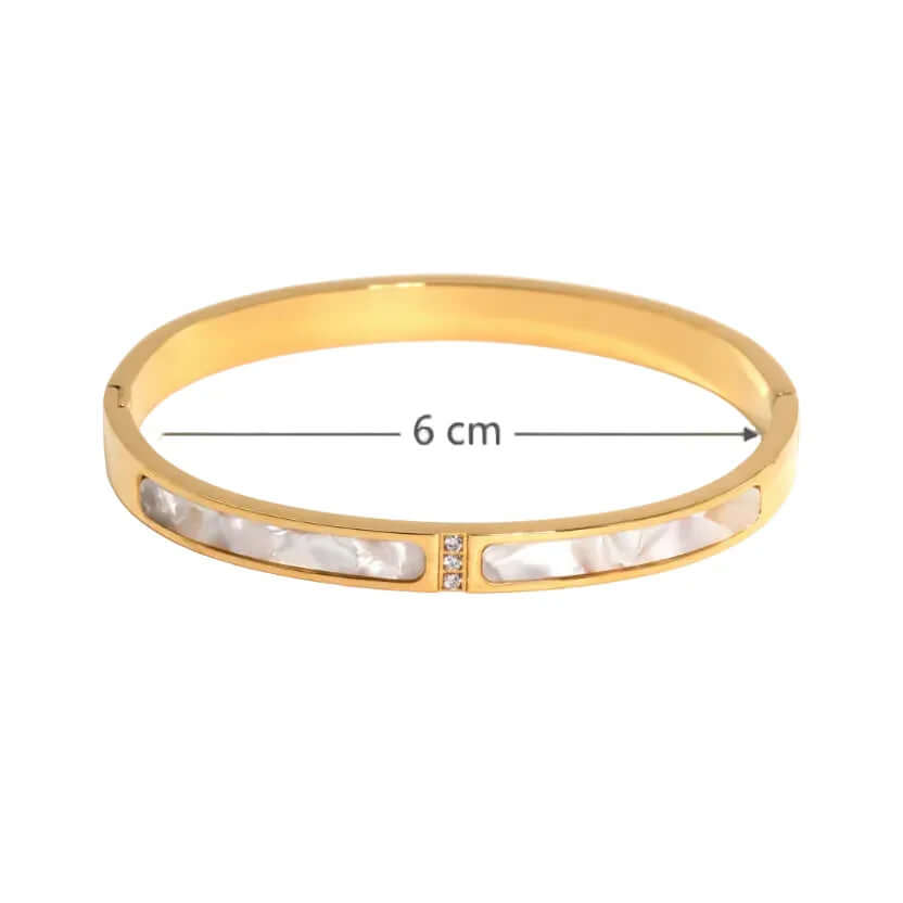 Pearl Inlay Bangle Gold Bracelet, 6 cm diameter, Ceyrah jewellery