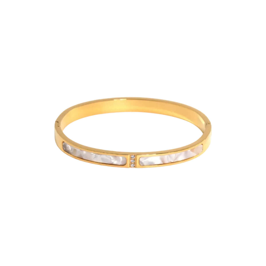 Ceyrah Pearl Inlay Bangle Gold Bracelet and crystal accents