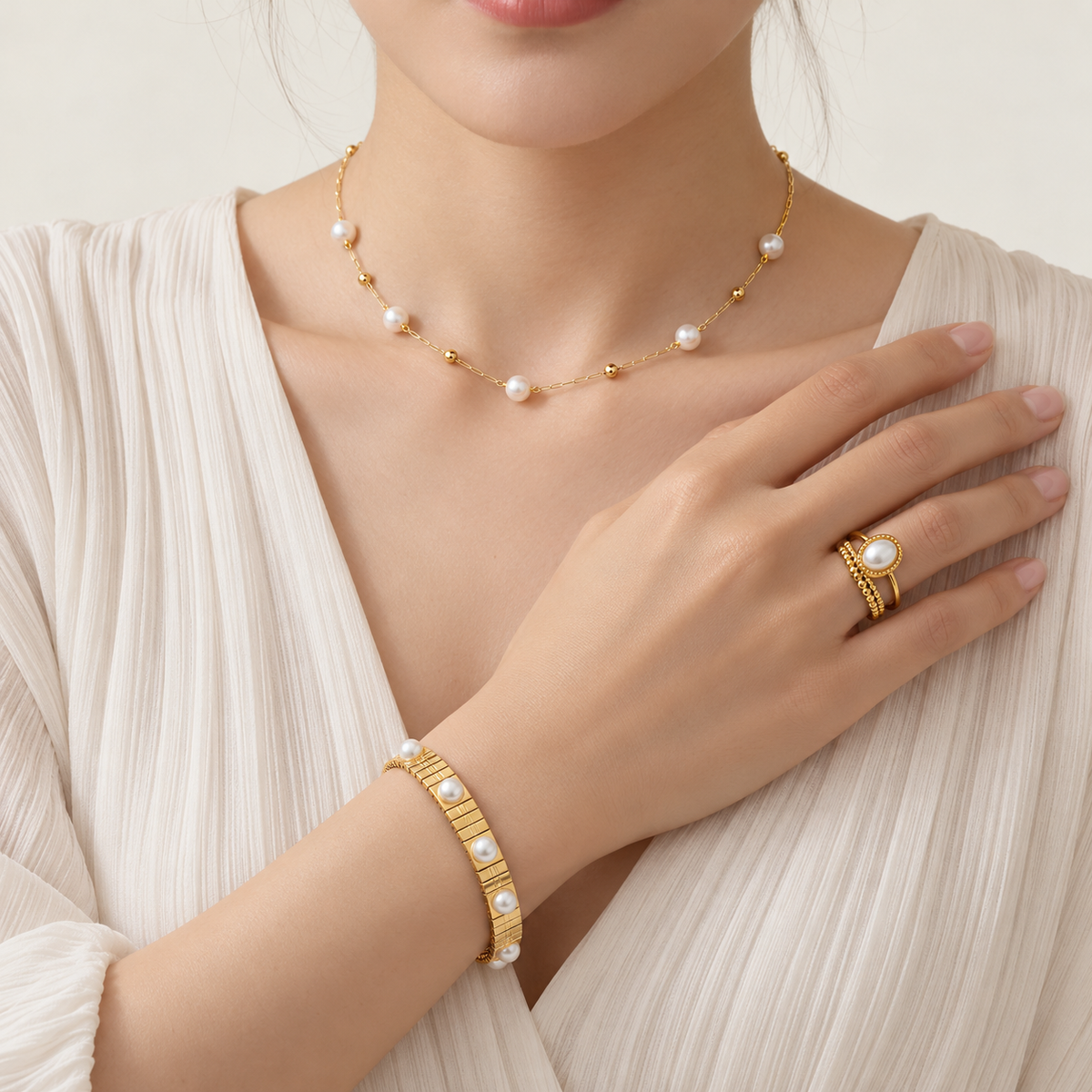 Gold Pearl Adjustable Ring