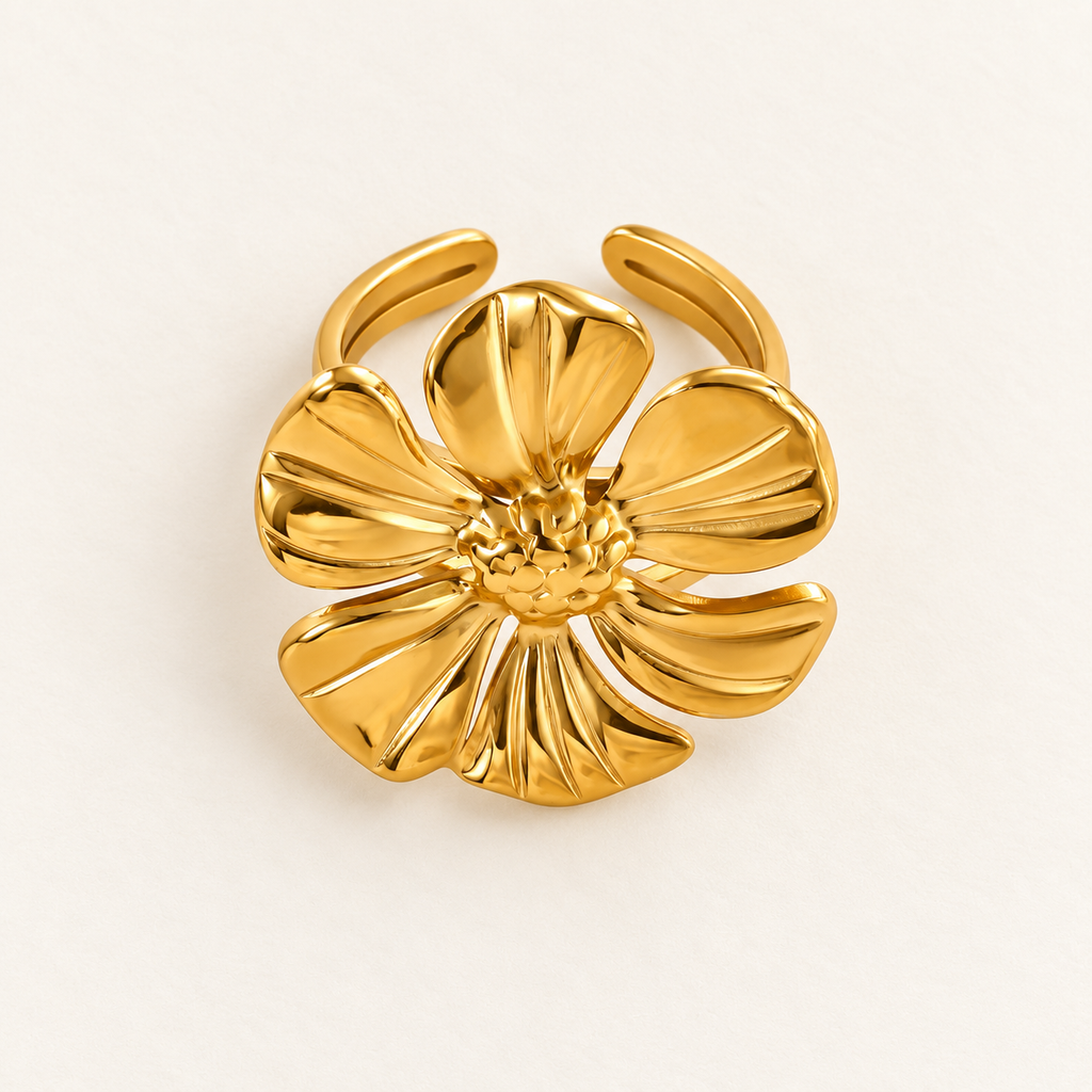 Polished Gold Six-Petal Flower Ring