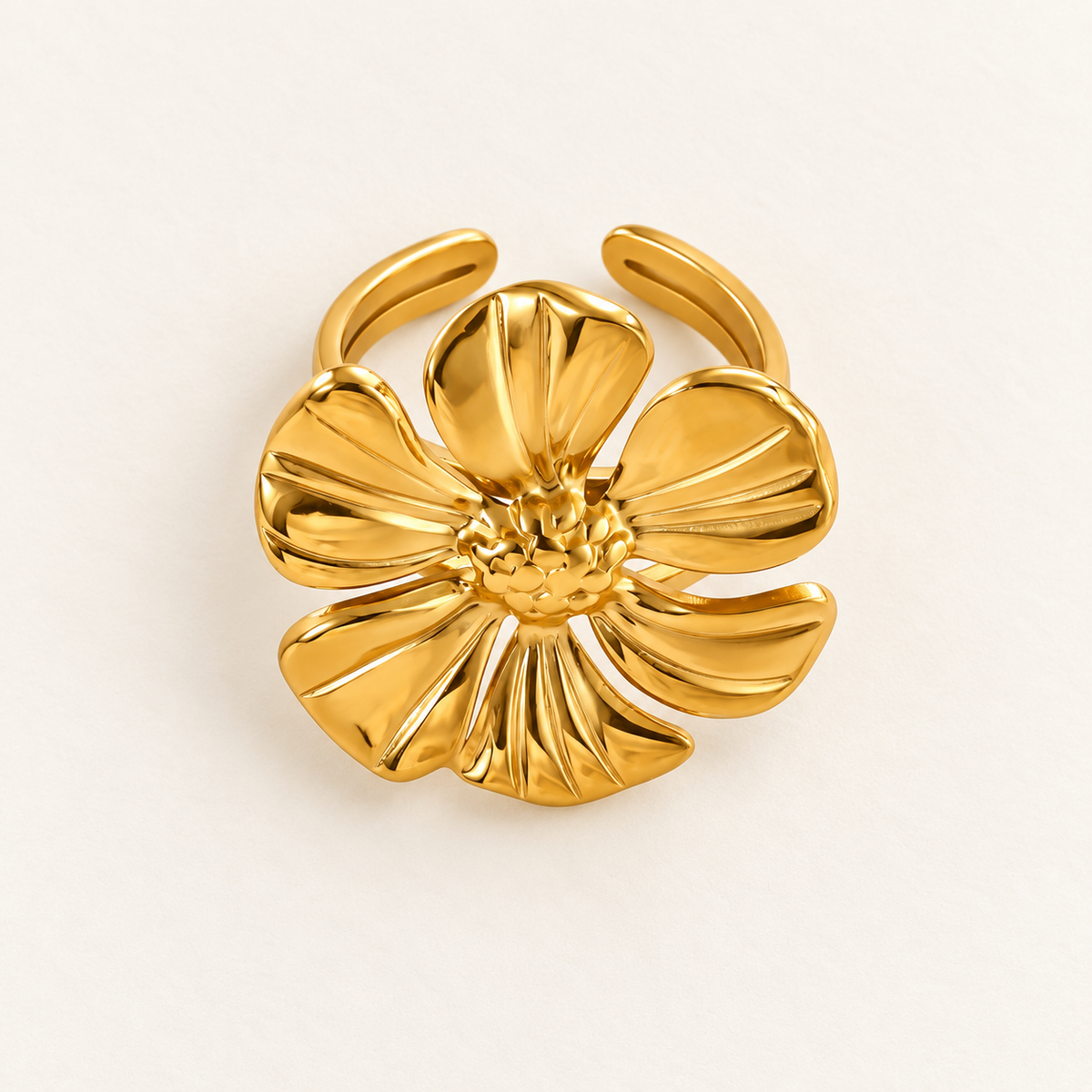 Polished Gold Six-Petal Flower Ring