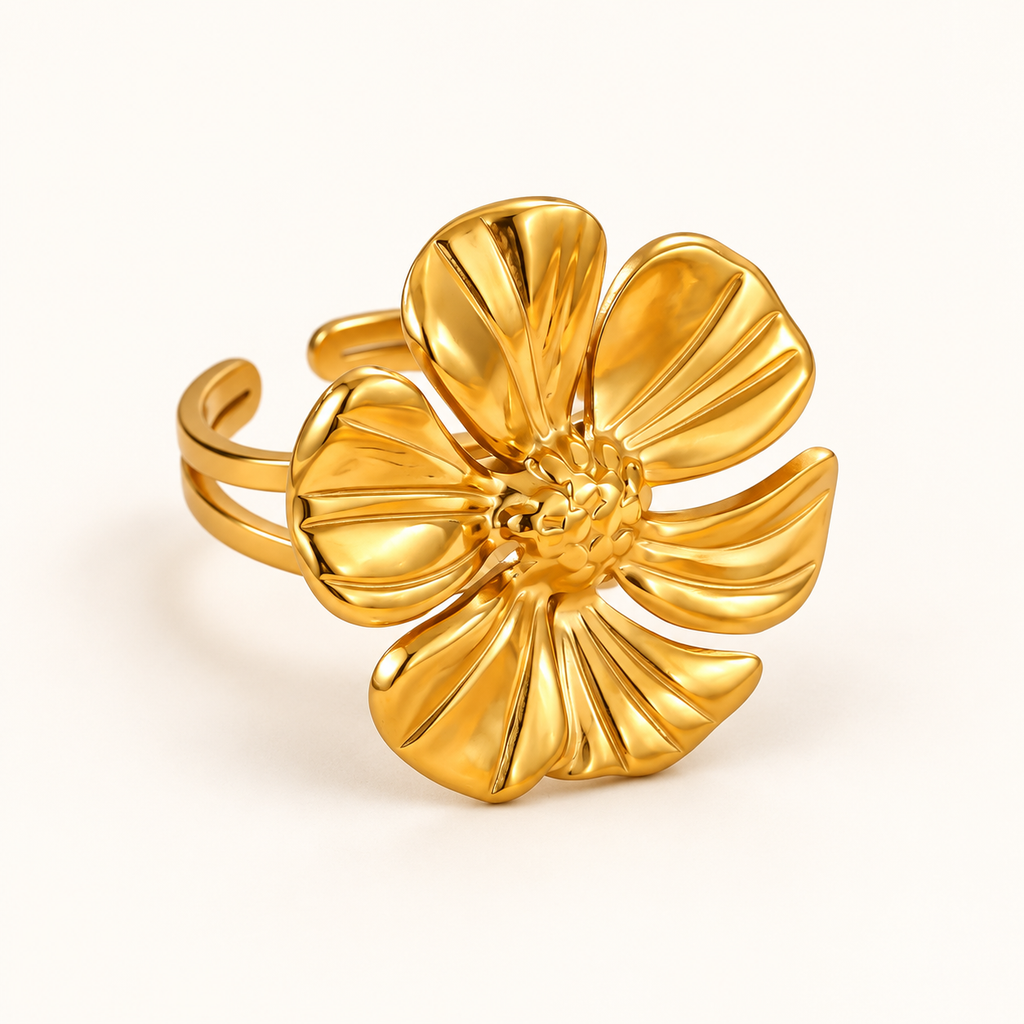 Polished Gold Six-Petal Flower Ring