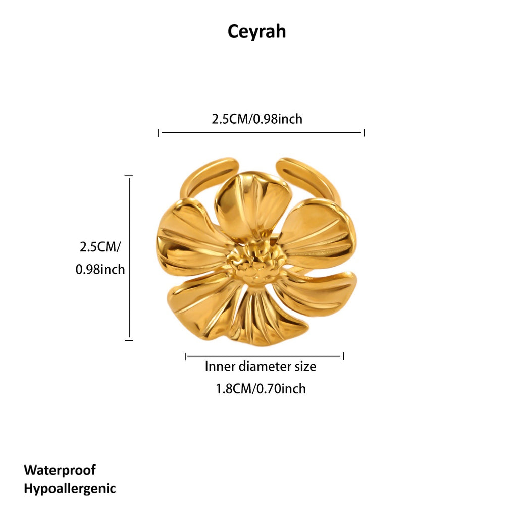 Polished Gold Six-Petal Flower Ring