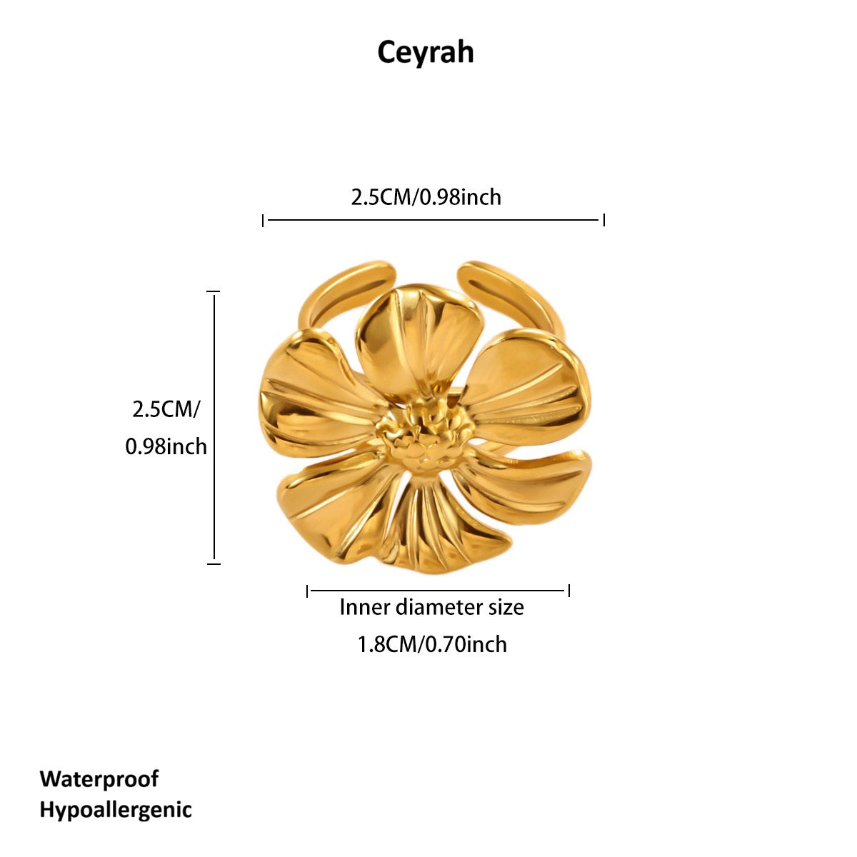 Polished Gold Six-Petal Flower Ring