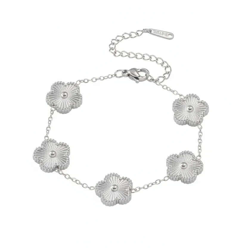 Silver flower chain bracelet with adjustable clasp, Ceyrah jewelry fashion accessory