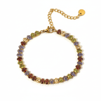 Gold Colour Gemstone Bracelet featuring colorful jewel-tone beads and polished gold chain for a stylish look.