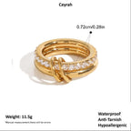 Double Layered Gold Gemstone Ring with clear stones and decorative loops, perfect for everyday wear.