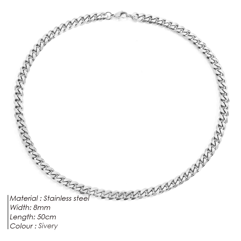 Silver 8mm Curb Chain Necklace plain background