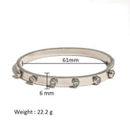 Silver Crystal Stud Bangle Bracelet, 61mm diameter, 6mm width, 22.2g weight