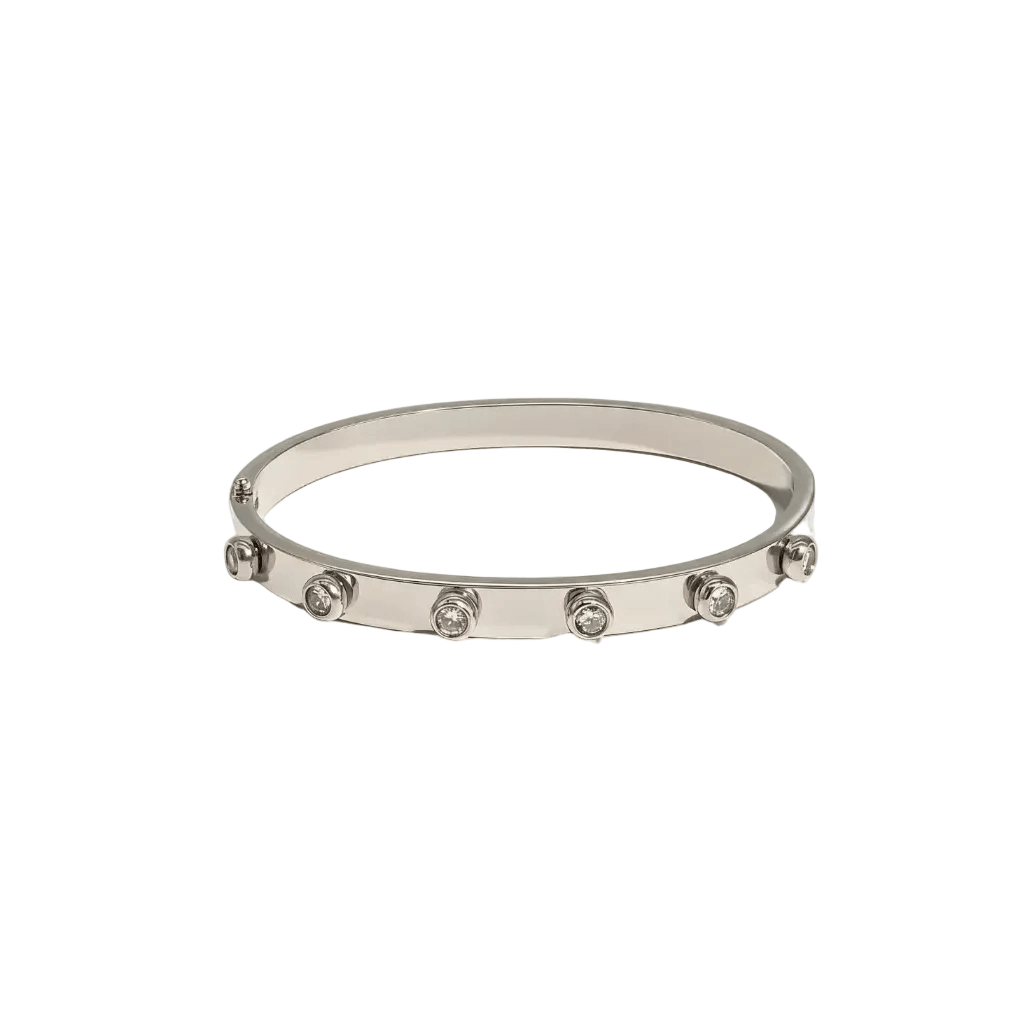 Ceyrah Silver Crystal Stud Bangle Bracelet on white background