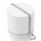 Silver Crystal Tennis Classic Bracelet on a white cylindrical box with a white background