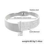 Ceyrah stainless steel Silver Czech Diamond Open Cuff Bracelet, 6.4cm diameter.
