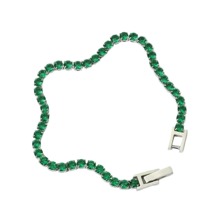 Ceyrah Emerald Green Tennis Bracelet with silver clasp on white background