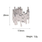 Ceyrah Silver Molten Texture Ring adjustable ring, 20mm tall, 17.4mm wide, 5.2g weight