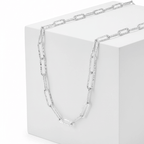 Silver Paperclip Chain Necklace on square pedestal 