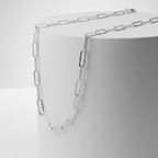 Silver Paperclip Chain Necklace white pedestal 
