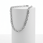 Ceyrah - Silver Rectangular Link Chain Necklace on white pedestal