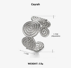 Silver Spiral Adjustable Ring with measurements