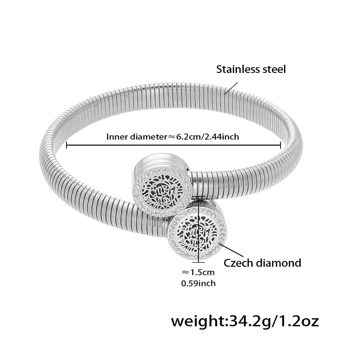 Ceyrah stainless steel Silver Tree of Life Bracelet, 6.2cm diameter