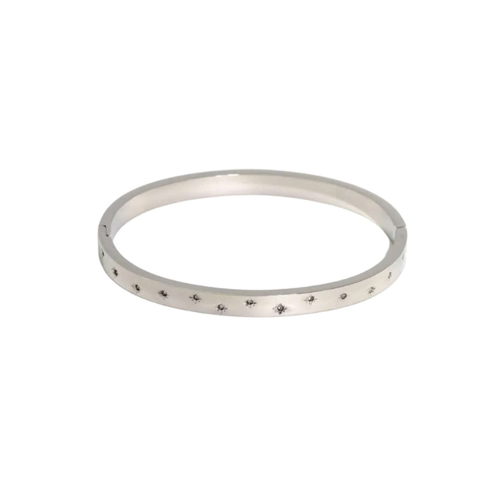 Ceyrah silver Zirconia Embedded Star Bangle Bracelet on white background