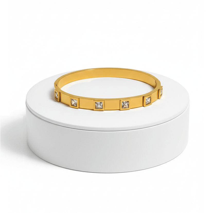  Square Crystal Bangle Bracelet on pedestal