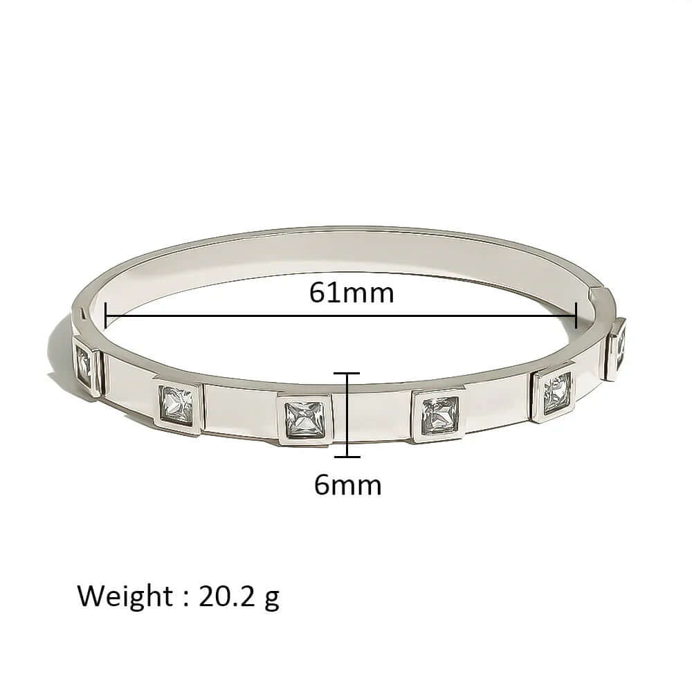 Ceyrah Silver Square Crystal Bangle Bracelet, 61mm diameter, 6mm width, 20.2g weight