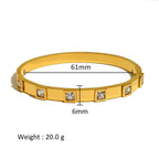Ceyrah gold Square Crystal Bangle Bracelet, 61mm diameter, 6mm width, 20g weight