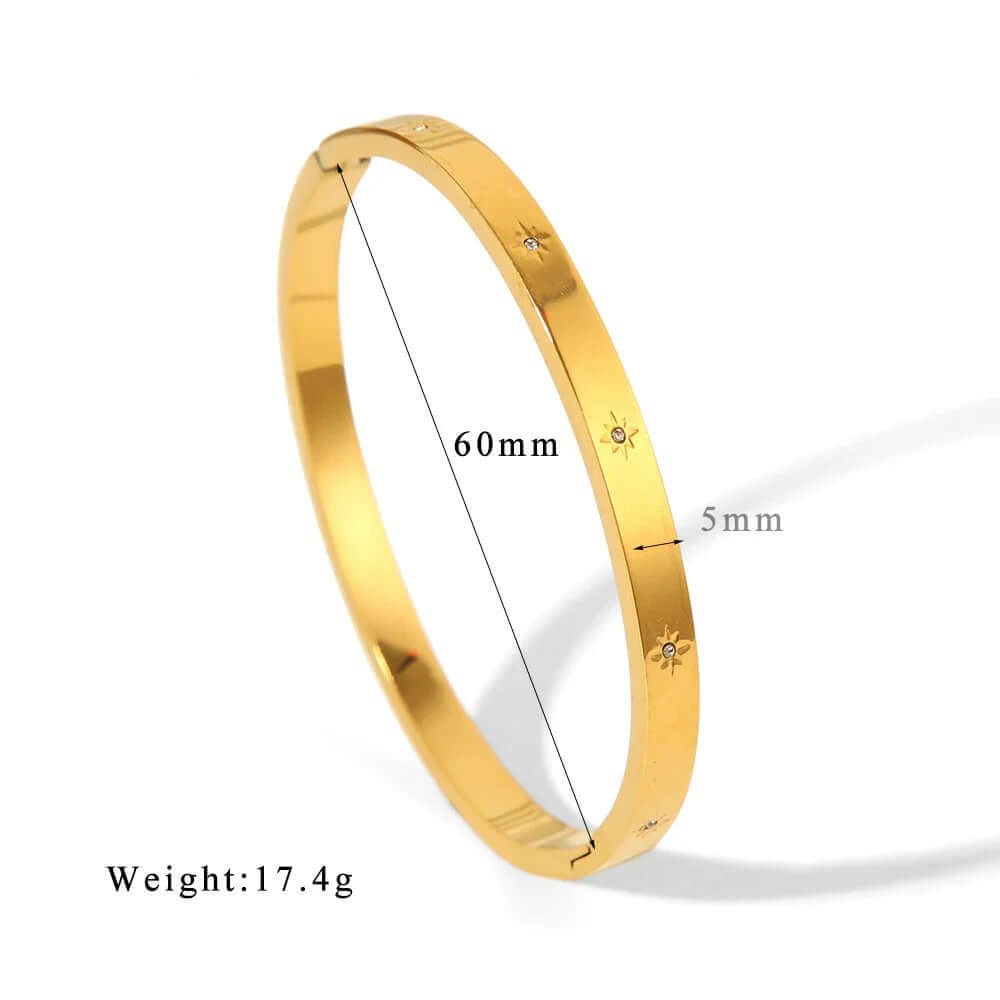 Ceyrah Star Zirconia Bangle Bracelet, 60mm diameter, 5mm width, 17.4g weight