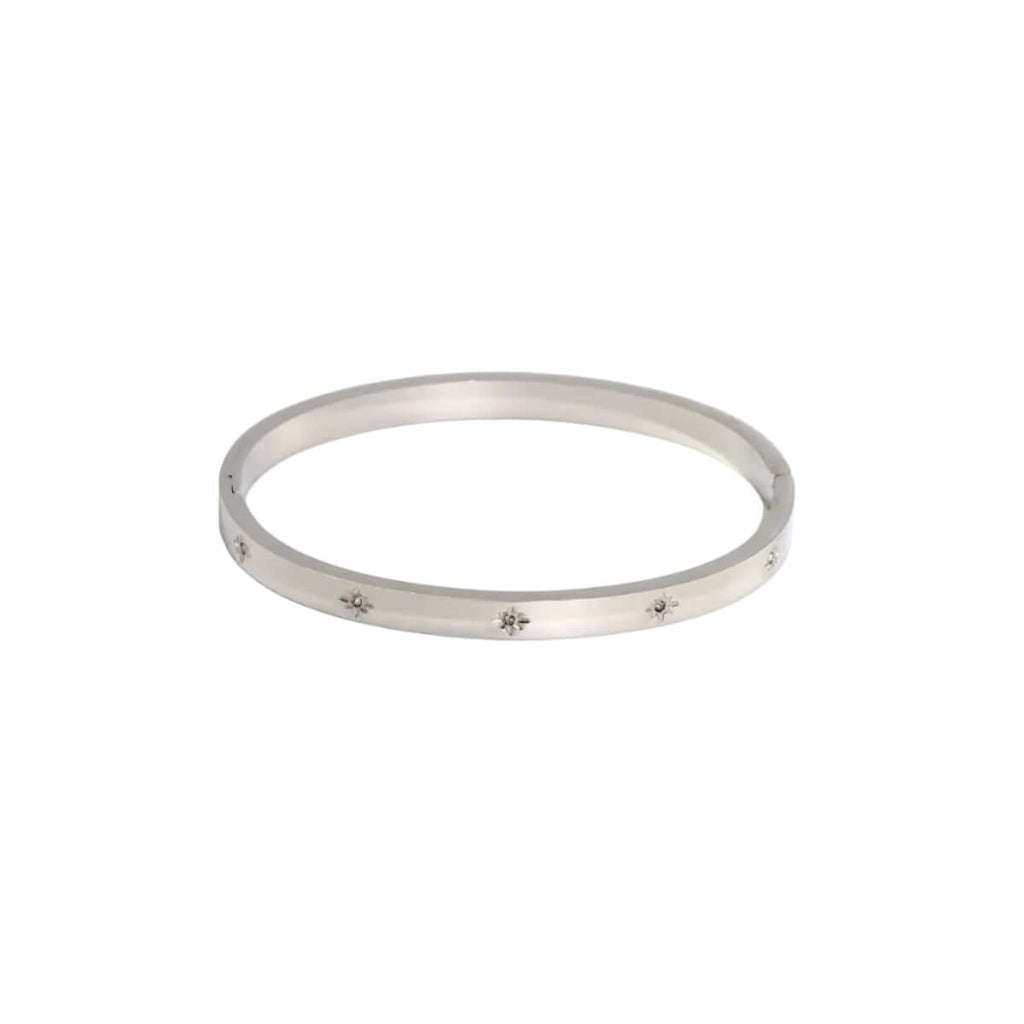Ceyrah silver Star Zirconia Bangle Bracelet on white background